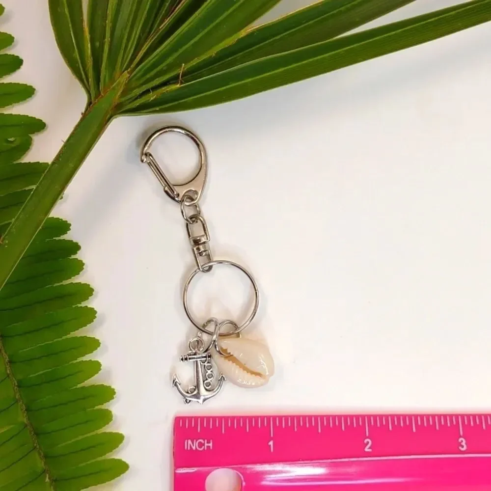 Seashell Keyring Anchor and Puka Shell Florida